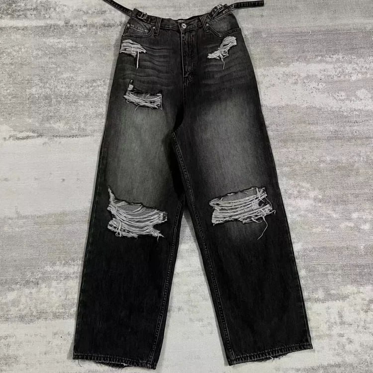 Balenciaga Distressed Wide-Leg Jeans -4
