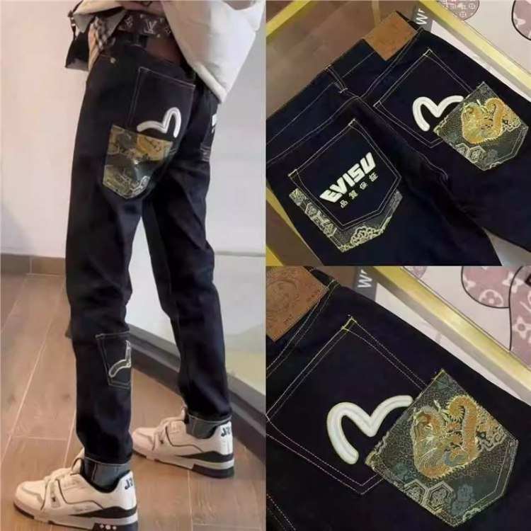 EVISU new embroidered and printed washed denim jeans -4
