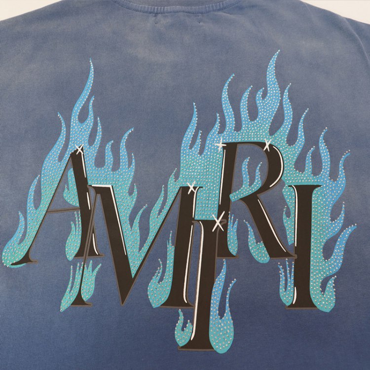 AMIRI rhinestone flame letter print washed short-sleeved T-shirt -5