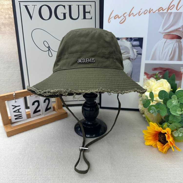 Jacquemus frayed-edge wide-brimmed bucket hat with drawstring -3