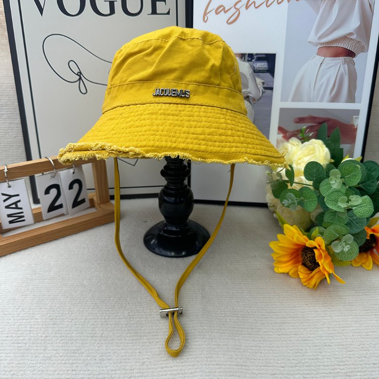 Jacquemus frayed-edge wide-brimmed bucket hat with drawstring -2