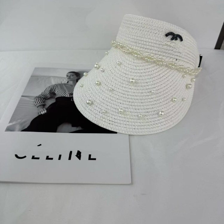  Chanel beaded straw visor hat -2