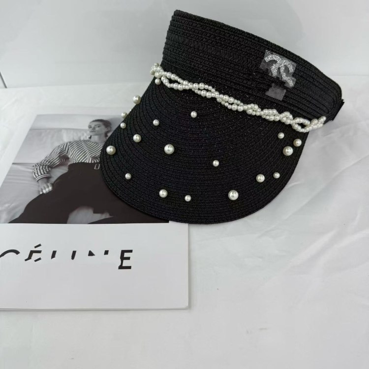  Chanel beaded straw visor hat -3