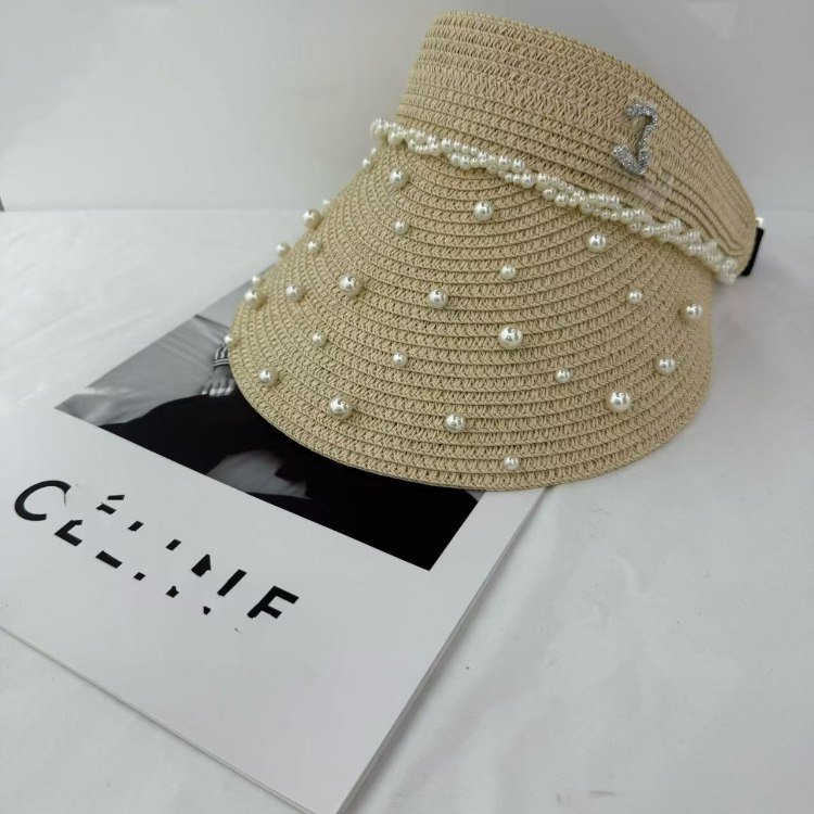  Chanel beaded straw visor hat -4