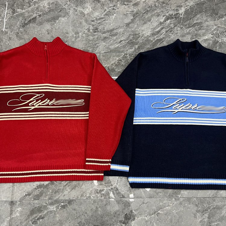 Supreme embroidered striped half-zip sweater -4