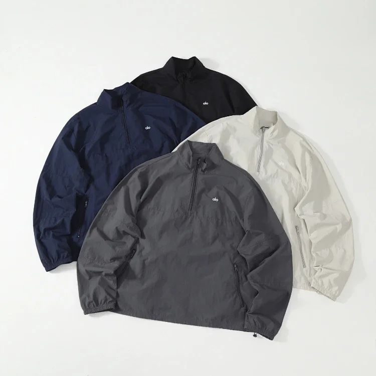 ALO half-zip embroidered stand-collar athletic jacket