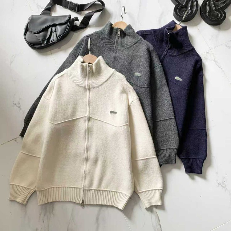 Lacoste simple stand-collar zip-up knitted cardigan jacket -4