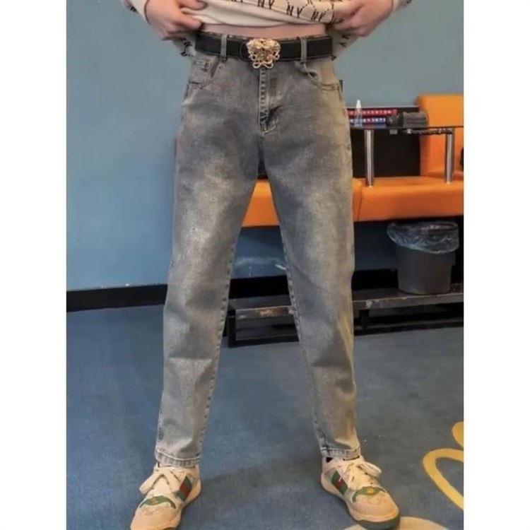  Versace new embroidered casual straight-leg versatile denim trousers -4