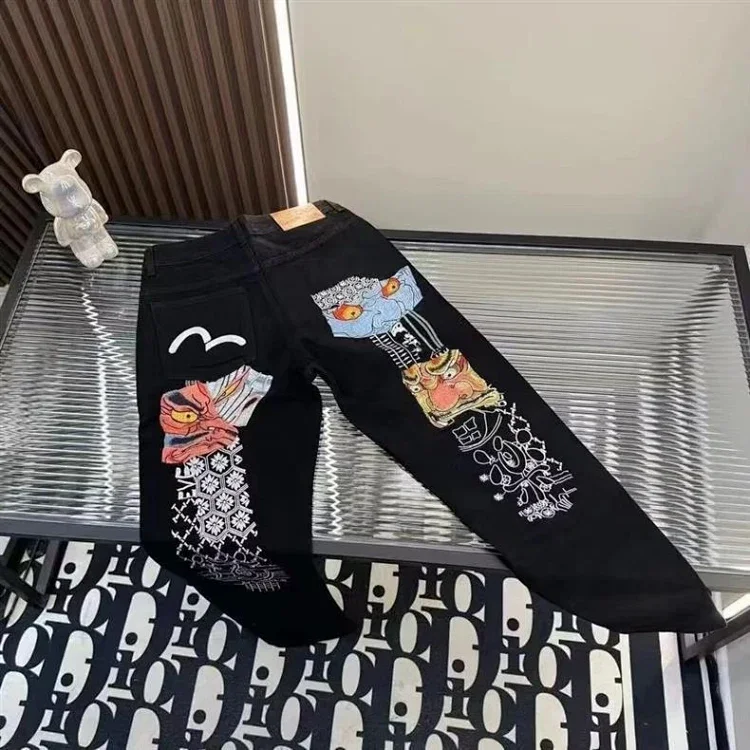 EVISU new straight-leg embroidered denim jeans