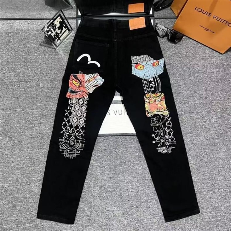 EVISU new straight-leg embroidered denim jeans -2
