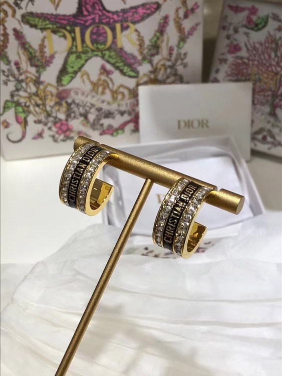  Dior black and white enamel double row diamond earrings -3