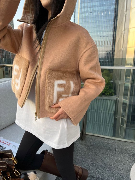 Fendi new wool blend zip-up hooded short jacket -2