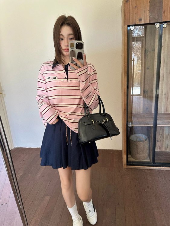 Miu Miu's new collared patchwork casual versatile polo shirt T-shirt -4