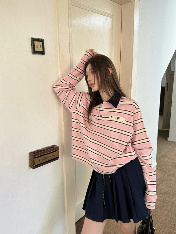 Miu Miu's new collared patchwork casual versatile polo shirt T-shirt -2