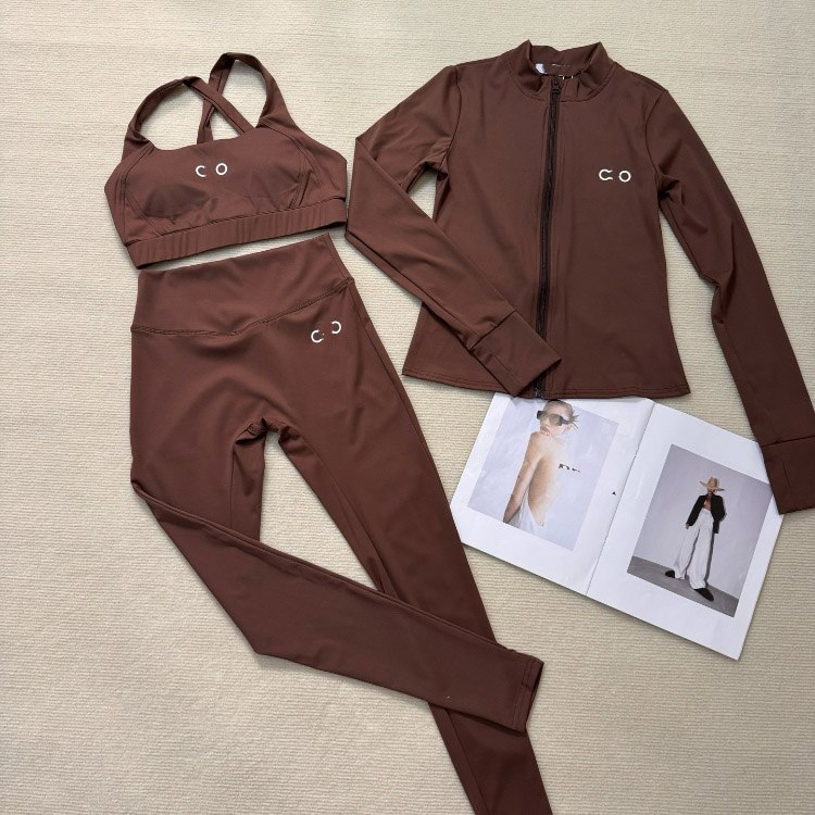 ALO new contrasting color embroidered zippered yoga and workout set -4