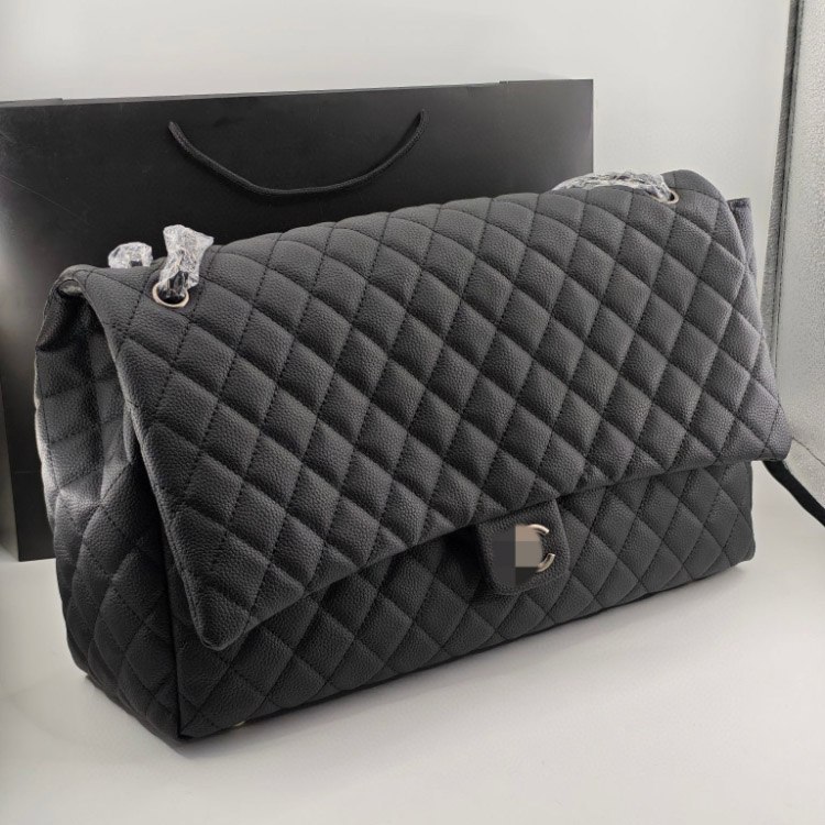 Chanel quilted caviar leather large capacity chain shoulder bag -3