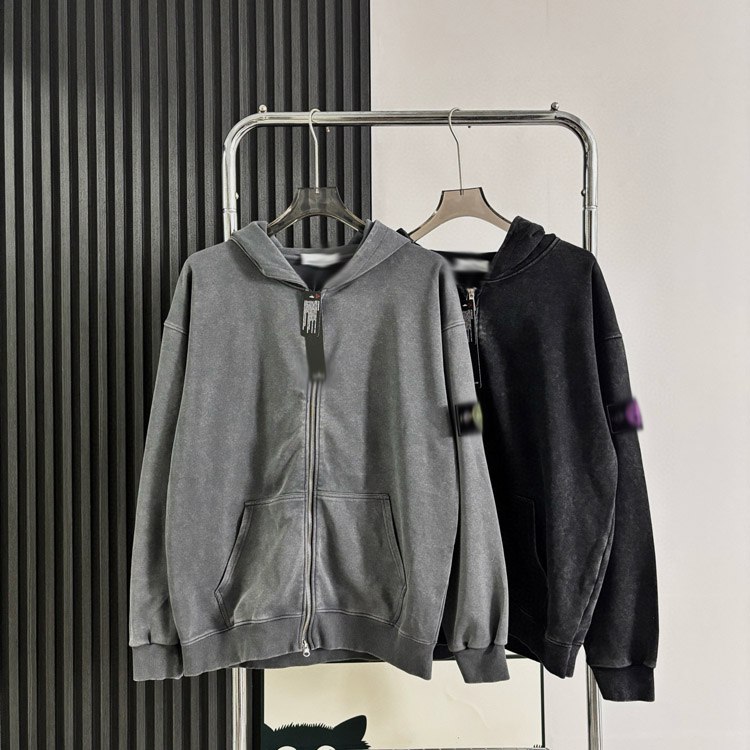  Stone Island washed and distressed zip-up hooded sweatshirt -2