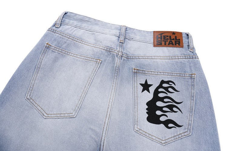 Hellstar Casual Loose Straight-Leg Printed Washed Denim Jeans -4