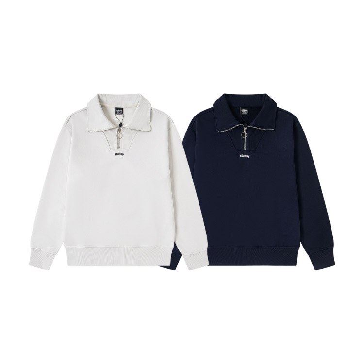 Stussy embroidered zip-up loose-fitting long-sleeved collared sweatshirt -2