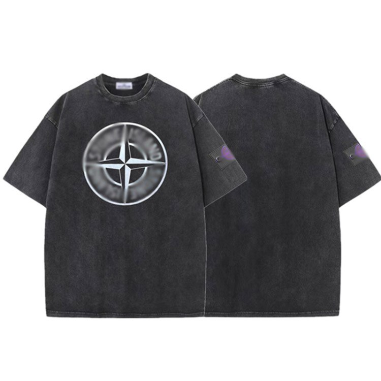 Stone Island washed and distressed short-sleeved loose-fitting vintage casual T-shirt -2