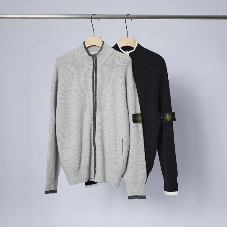 Stone Island zip-up stand-collar knitted cardigan jacket -2