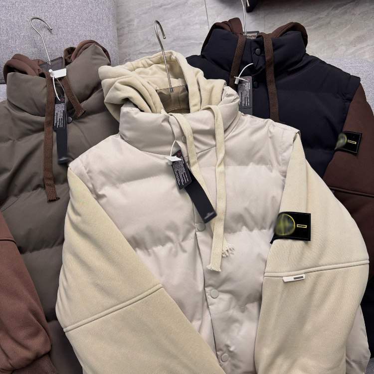 Stone Island hooded faux two-piece thickened puffer jacket -3
