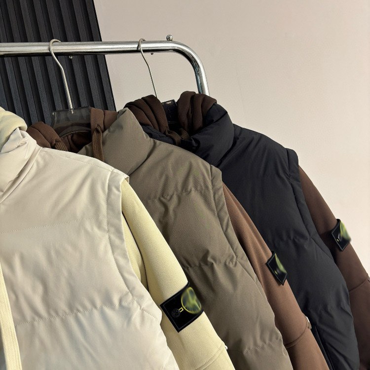 Stone Island hooded faux two-piece thickened puffer jacket -4