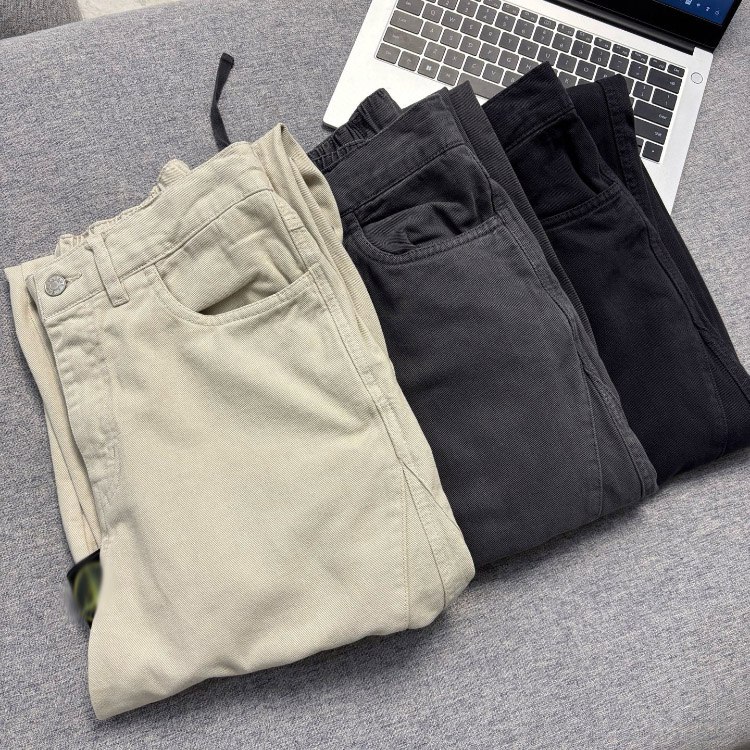 Stone Island compass logo embroidered low-rise curved leg cargo pants -4