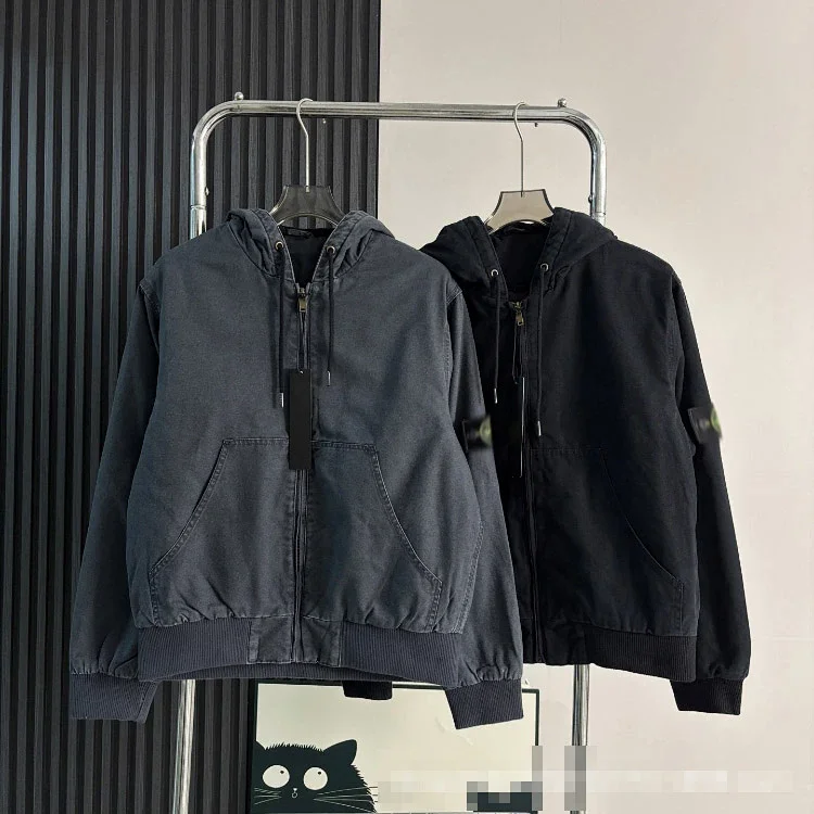 Stone Island washed and distressed hooded cotton jacket