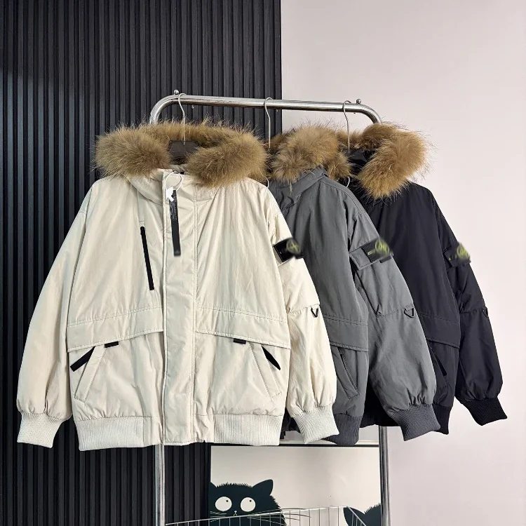 Stone Island 90% Down-filled Hooded Jacket with Fur Collar