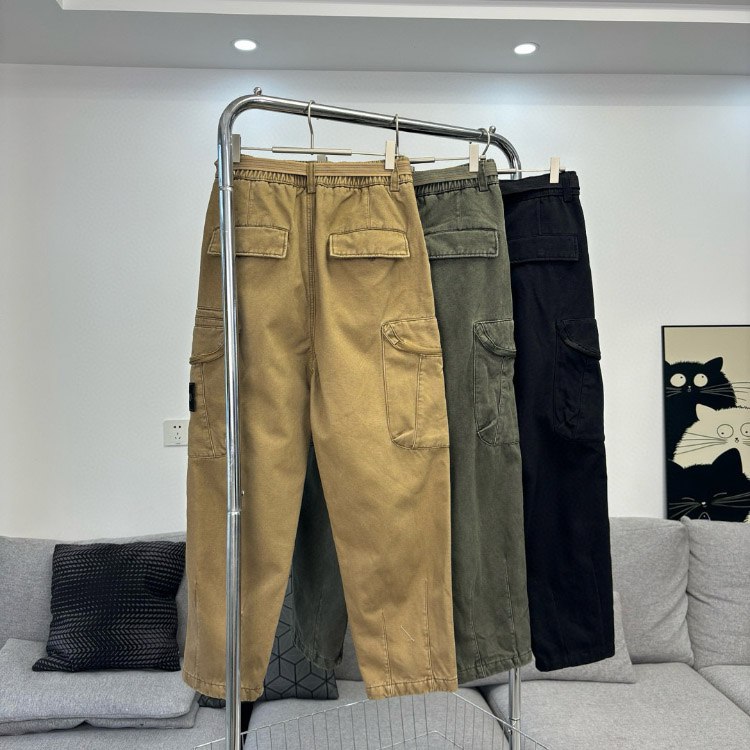 Stone Island Embroidered Loose Straight-Leg Casual Multi-Pocket Cargo Pants -3