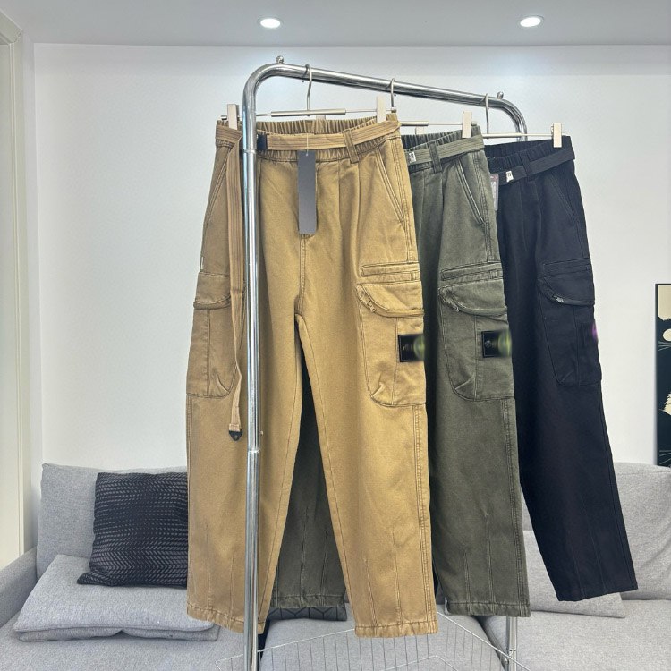 Stone Island Embroidered Loose Straight-Leg Casual Multi-Pocket Cargo Pants -2