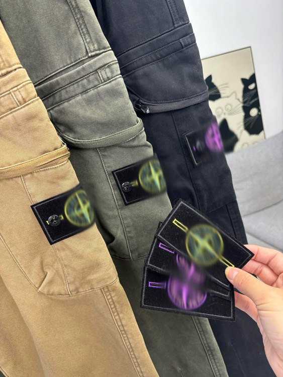 Stone Island Embroidered Loose Straight-Leg Casual Multi-Pocket Cargo Pants -4