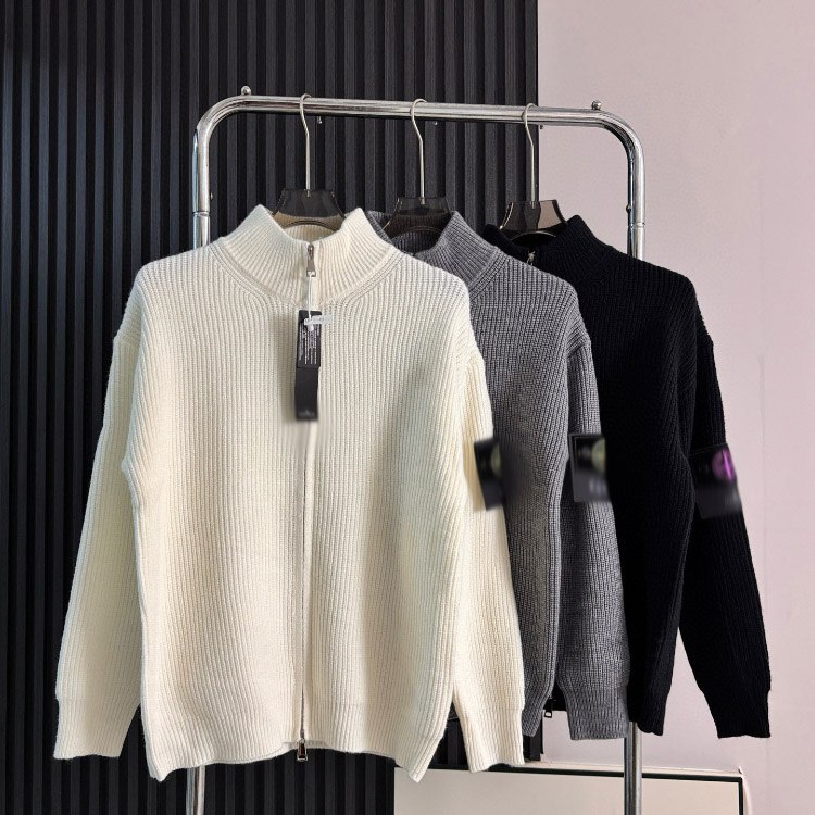 Stone Island loose-fitting knitted cardigan sweater with zipper closure -2