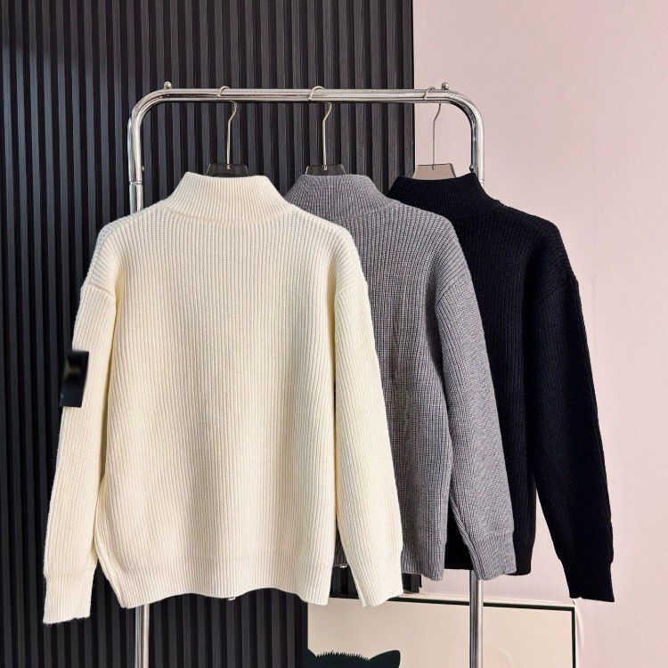 Stone Island loose-fitting knitted cardigan sweater with zipper closure -3