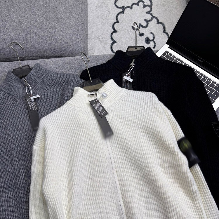 Stone Island loose-fitting knitted cardigan sweater with zipper closure -4