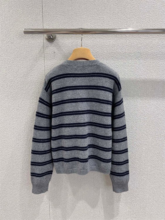Miu Miu new loose-fitting striped long-sleeved crew neck knitted cardigan -3