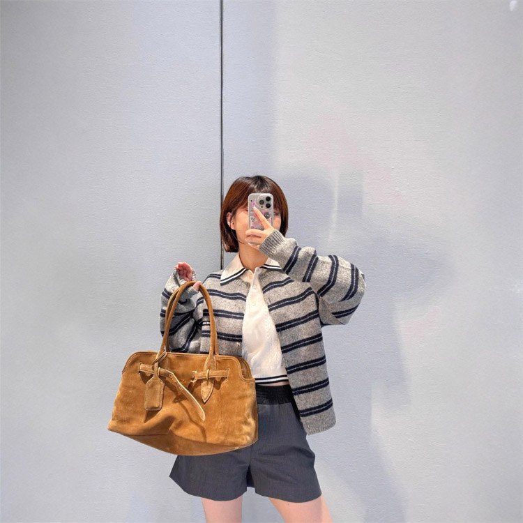 Miu Miu new loose-fitting striped long-sleeved crew neck knitted cardigan -4