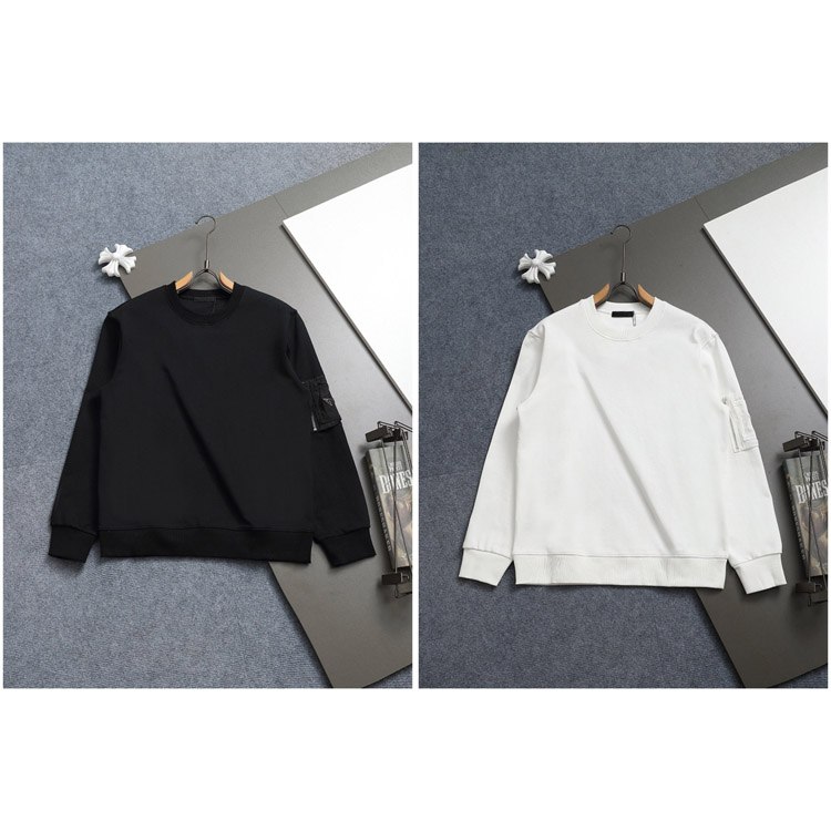 Prada new loose-fitting sweatshirt with zippered sleeve pockets and metal triangle logo -2