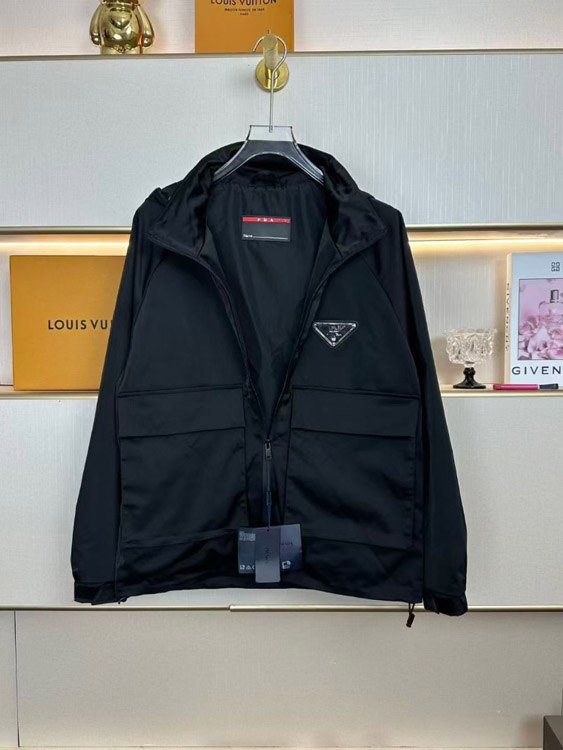  Prada new metal triangle logo workwear pocket zip-up jacket -2