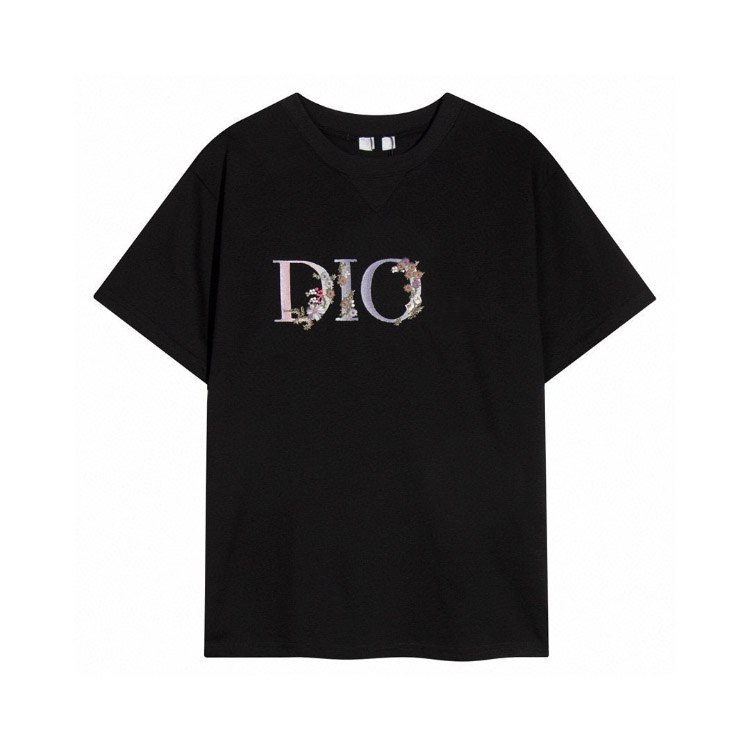 Dior new collection casual loose short-sleeved T-shirt with embroidered letter print -3