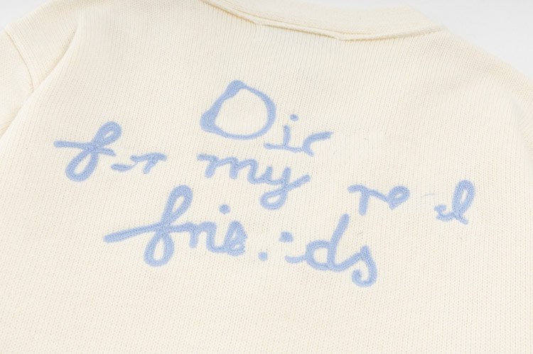 Dior letter logo embroidered casual loose wool knit cardigan sweater -3