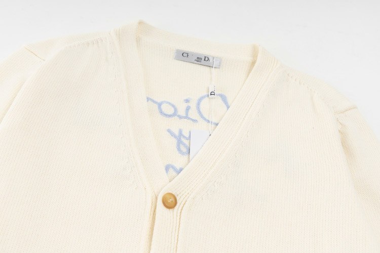 Dior letter logo embroidered casual loose wool knit cardigan sweater -4