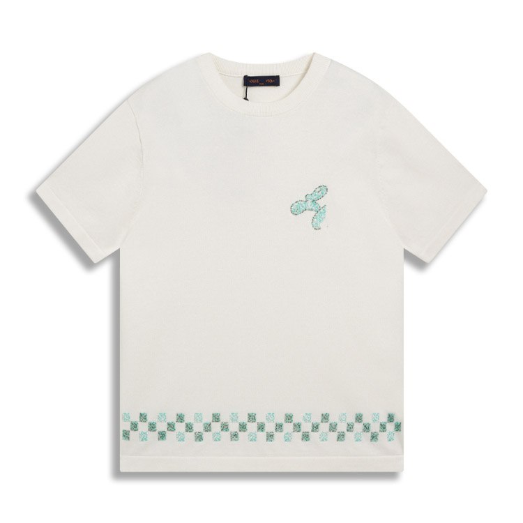 Louis Vuitton LV knitted checkerboard pattern letter jacquard casual loose short-sleeved T-shirt -2