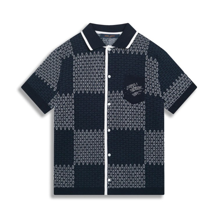 Louis Vuitton LV knitted checkerboard pattern letter jacquard casual loose short-sleeved T-shirt -4