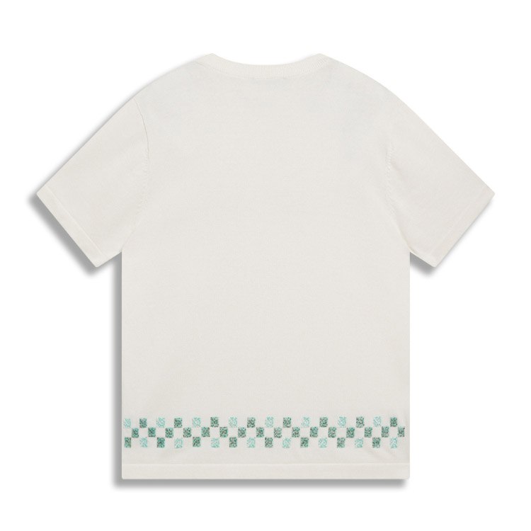 Louis Vuitton LV knitted checkerboard pattern letter jacquard casual loose short-sleeved T-shirt -3