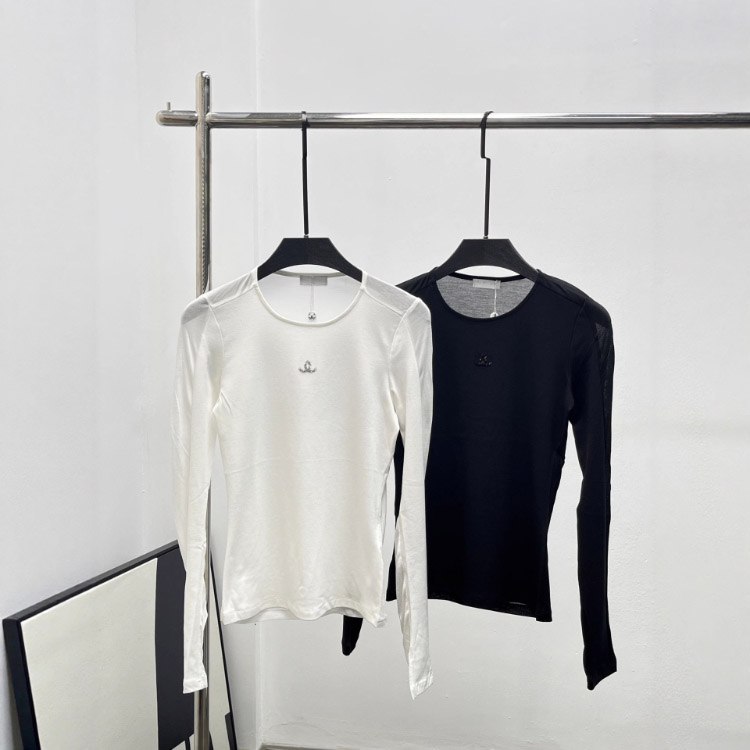 Chanel new diamond-embellished letter design versatile slim-fit long-sleeved T-shirt -2