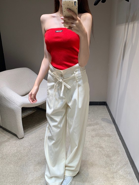 Miu Miu drawstring waist casual trousers with a relaxed, flowing fit -2