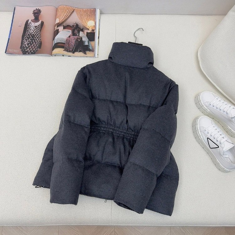 Prada stand-collar wool fabric long-sleeved belted thickened warm down jacket -3