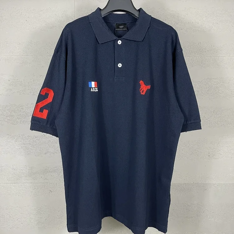 Burberry distressed, embroidered horse logo, loose-fitting casual polo shirt